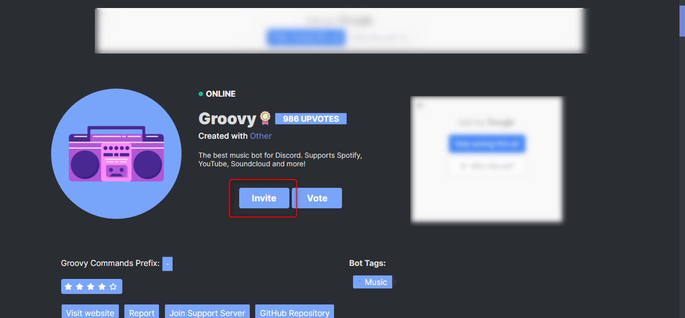 top.gg Discord Bot List Groovy Page